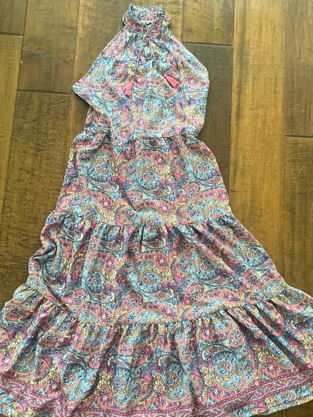 Boemo Anthropologie bohemian hippie paisley print halter tiered maxi dress Sz XL - Picture 1 of 5